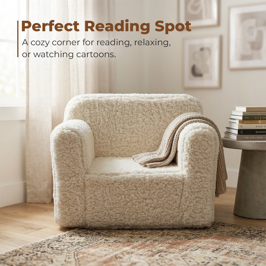 Cozy Fleece Kid's Reading Sofa with Removable Washable Cover and Soft Foam