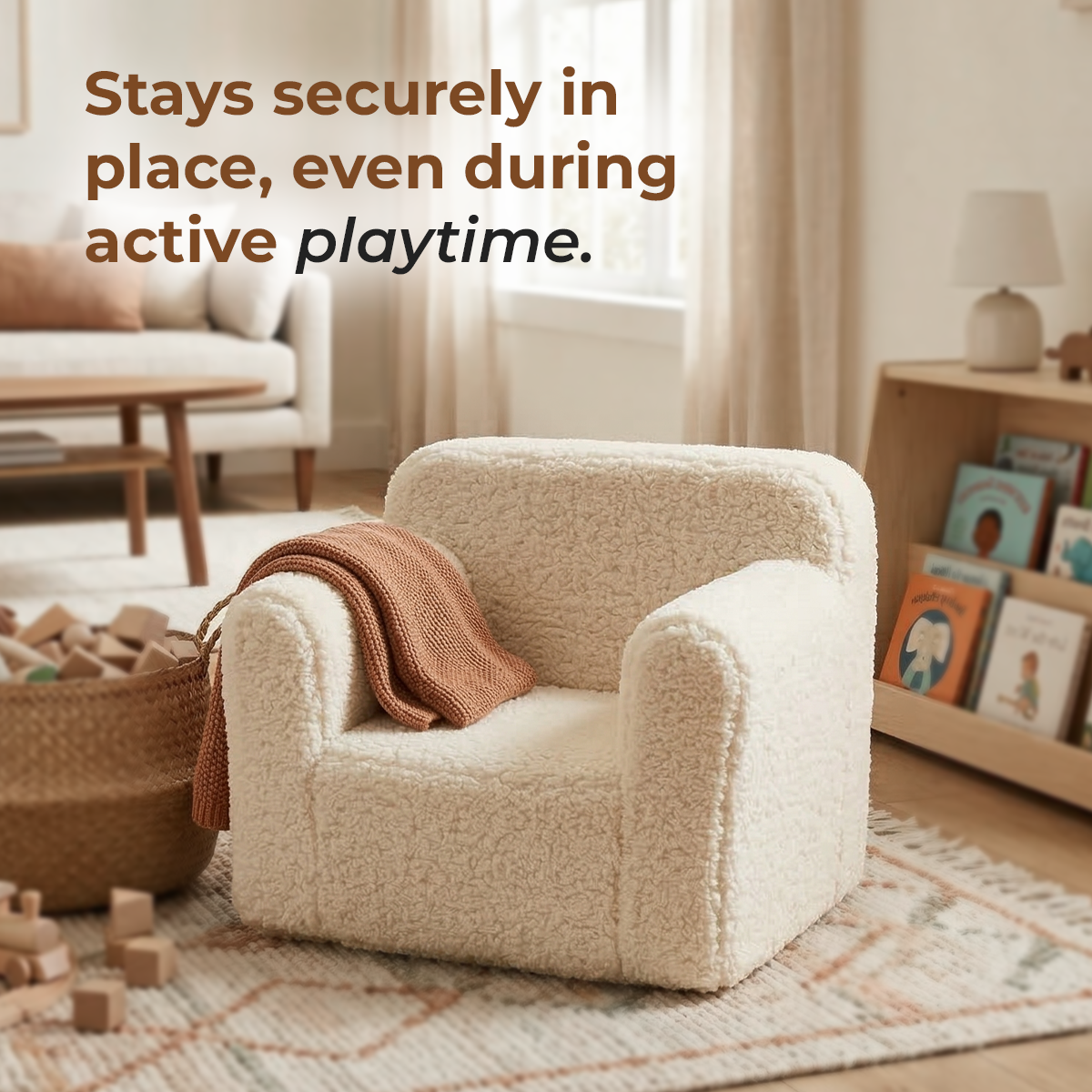 Cozy Fleece Kid's Reading Sofa with Removable Washable Cover and Soft Foam