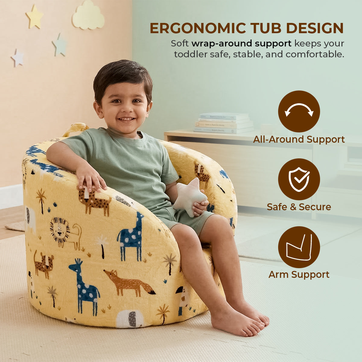 Soft Cushioned Kid’s Lounge Sofa Chair with Safari Design
