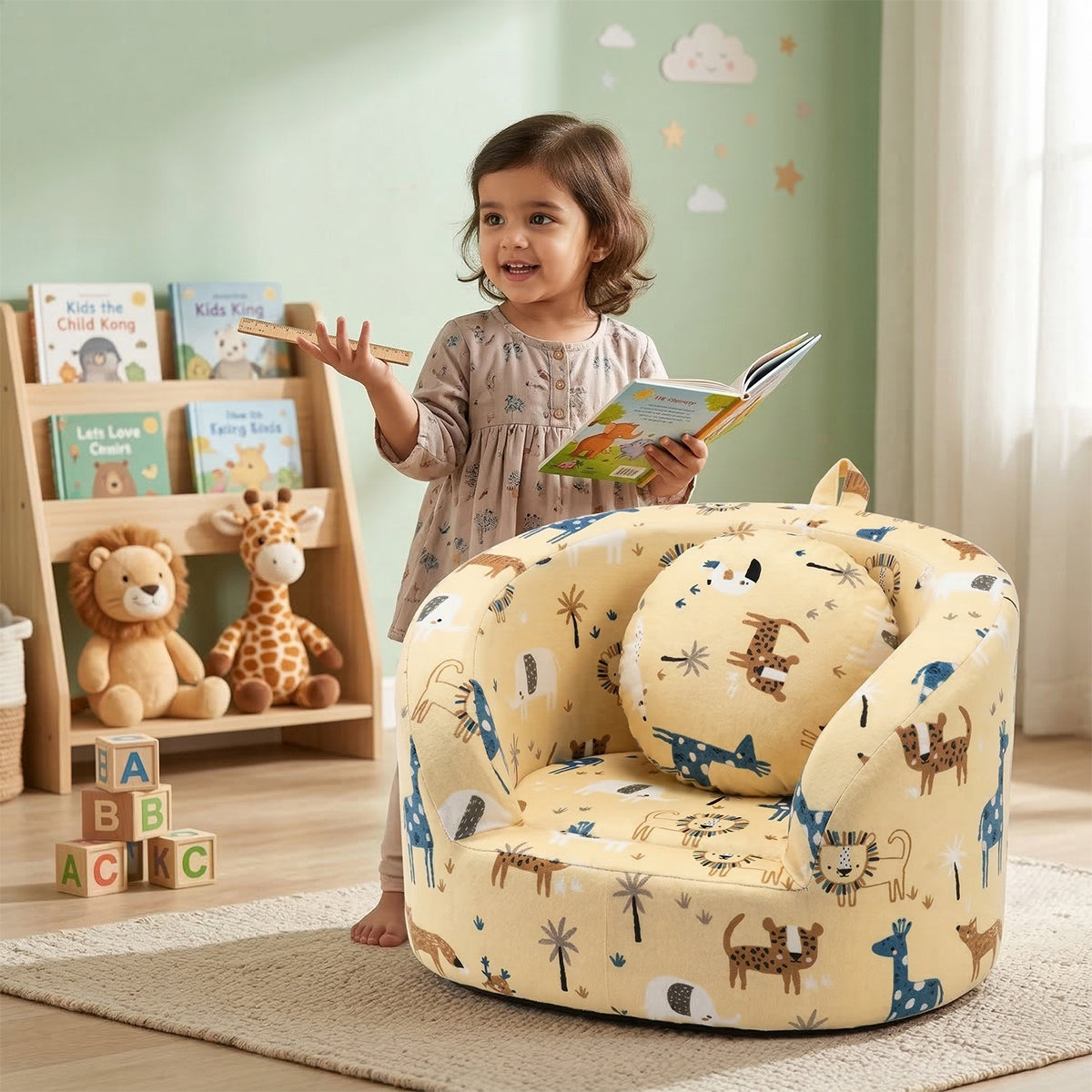Soft Cushioned Kid’s Lounge Sofa Chair with Safari Design