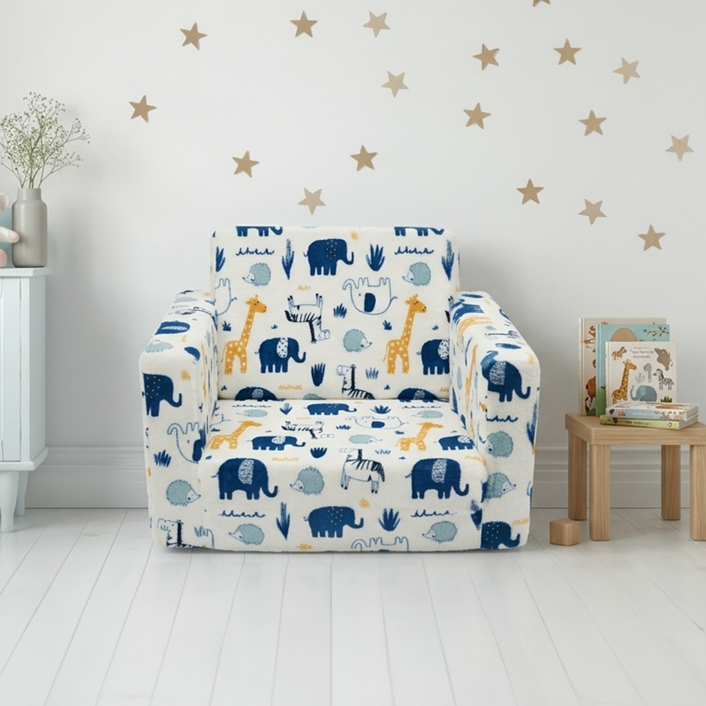 Soft Plush Kids Armchair Sofa Cum Bed with Side Pocket Design