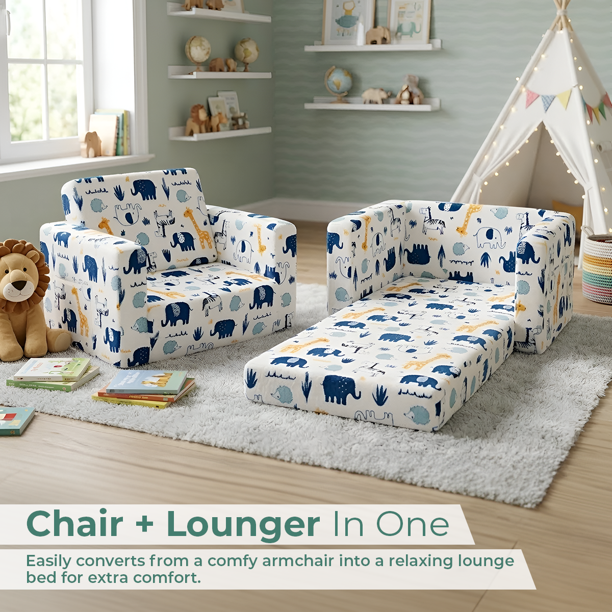 Soft Plush Kids Armchair Sofa Cum Bed with Side Pocket Design