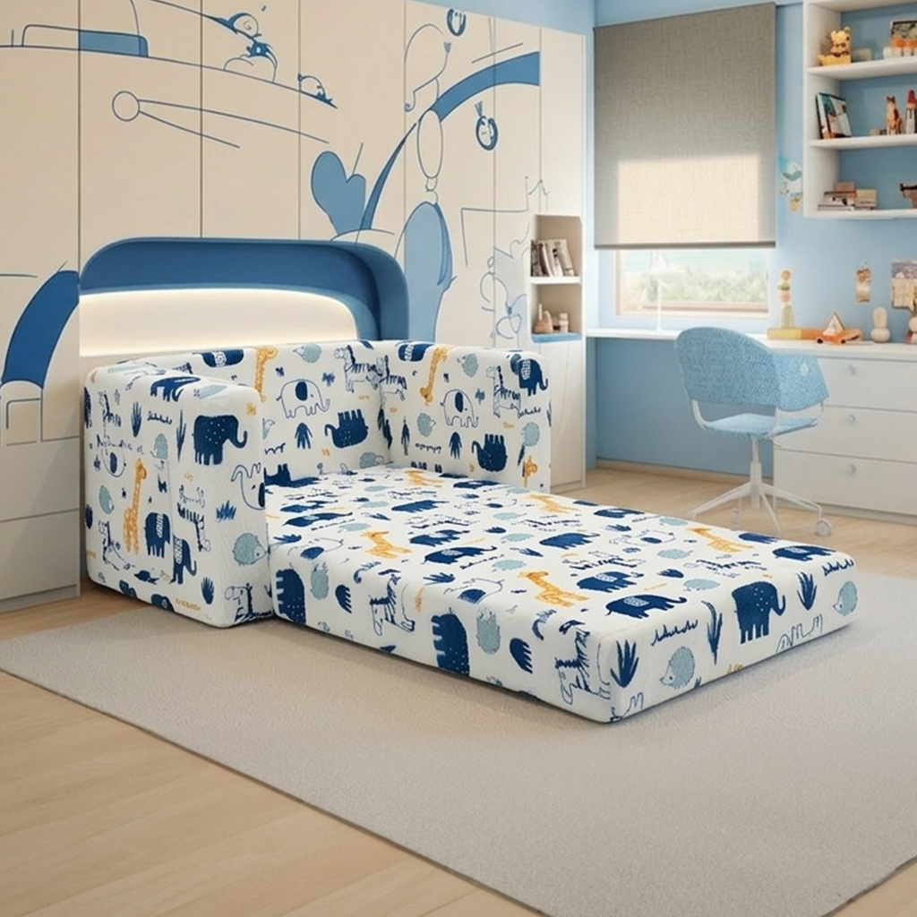 Soft Plush Kids Armchair Sofa Cum Bed with Side Pocket Design